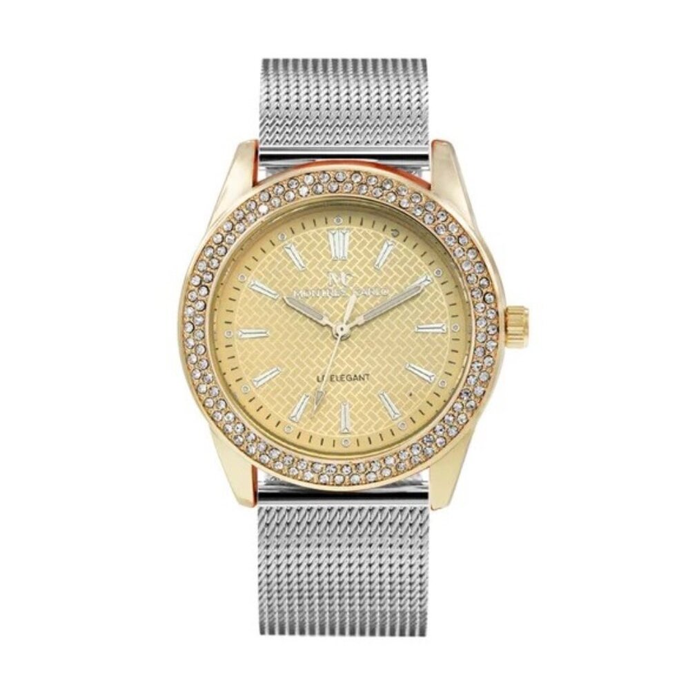 38mm Montres Carlo Women's Dress Fashion Mesh Band Stones Quartz Luxury Watch